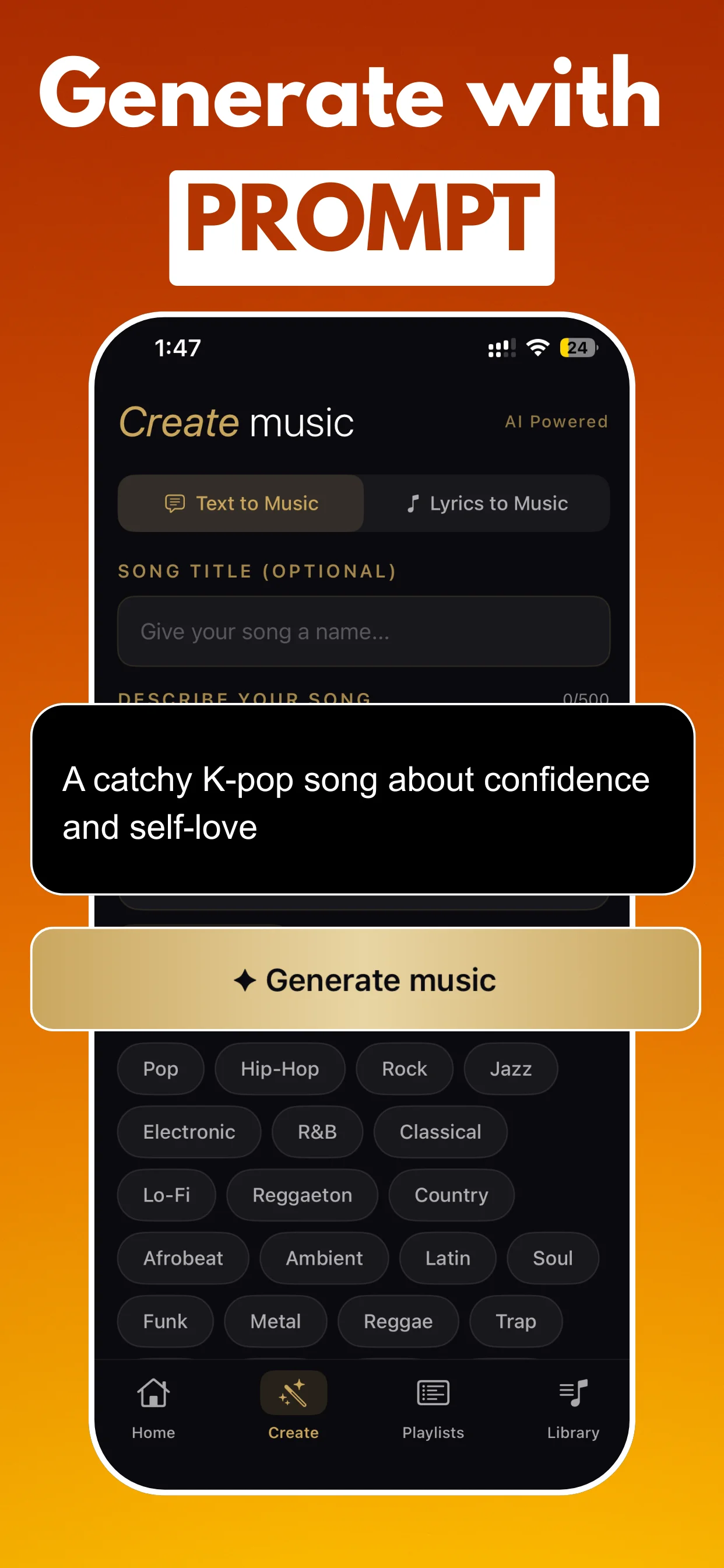 Muziko AI song generator iPhone screen 2